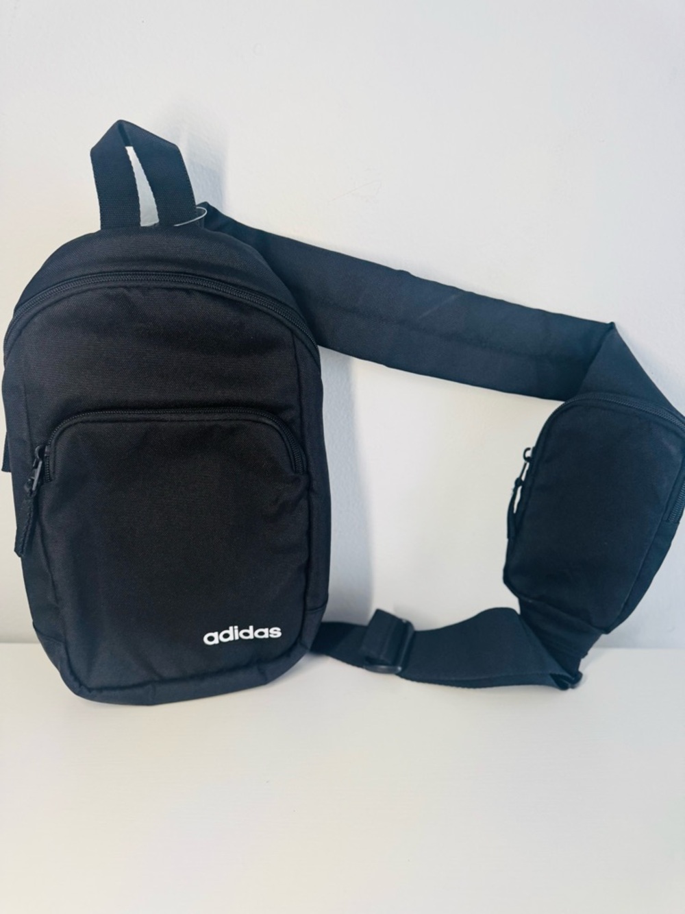 adidas Black Sling Belt Bag with White Logo